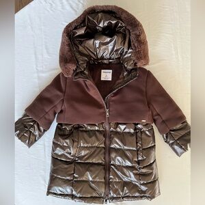 Mayoral Brown Quilted & Textured Hooded Puffer Coat 2T